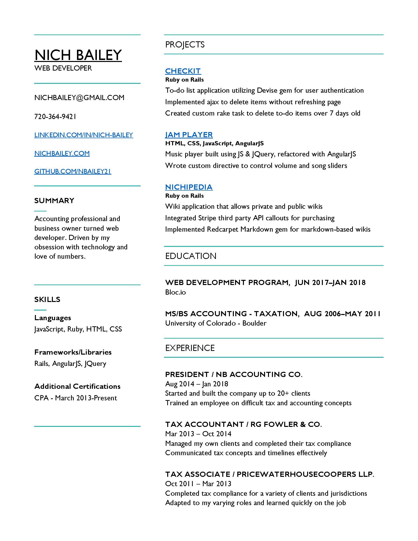 Nich Bailey Resume
